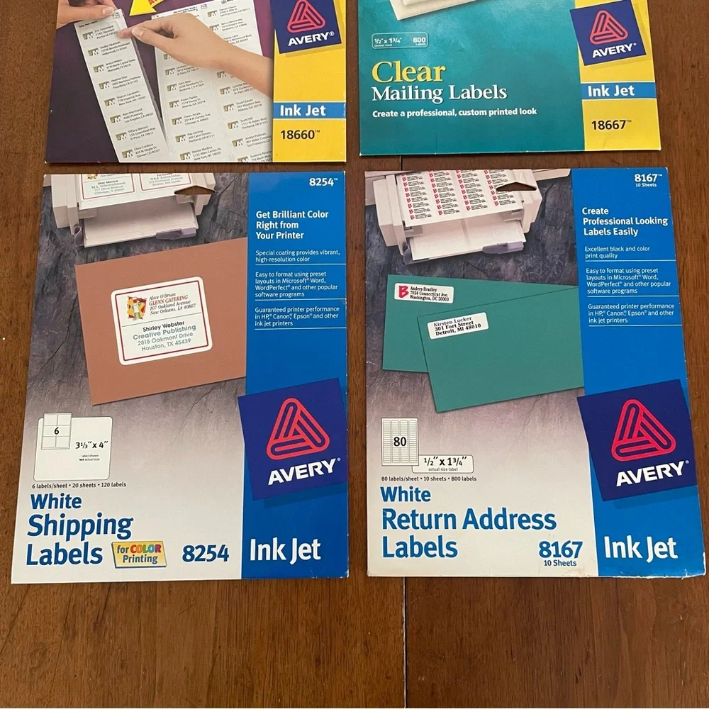 Avery Ink Jet Clear Mailing, White Shipping & White Return Address Labels Lot